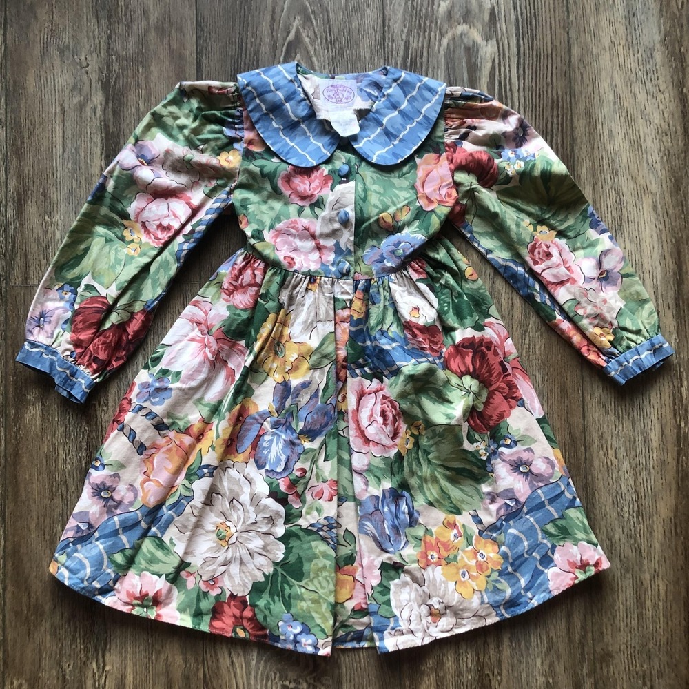 Plum Pudding Ltd Girls Dress Size 6 Floral Fit & Flare Collared Puff Sleeve